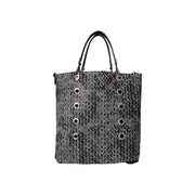 Grey canvas tote bag with black leather handles and silver eyelet details for Replay Women Fall Winter handbag
