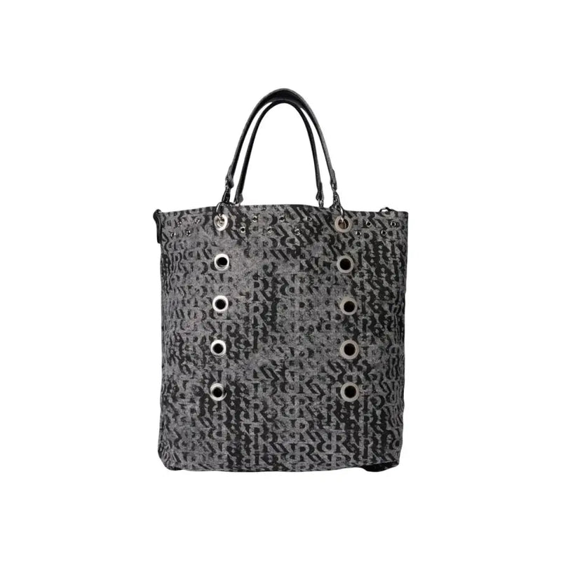 Grey canvas tote bag with black leather handles and silver eyelet details for Replay Women Fall Winter handbag