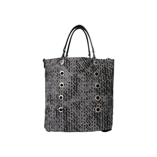 Grey canvas tote bag with black leather handles and silver eyelet details for Replay Women Fall Winter handbag