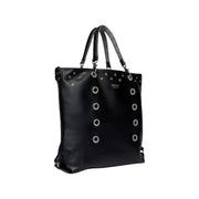 Black faux leather tote bag with grommet details and dual handles from Replay Women Fall Winter collection