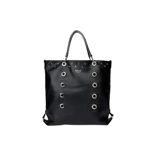 Black tote bag with silver grommets and handles from Replay Women Fall Winter collection