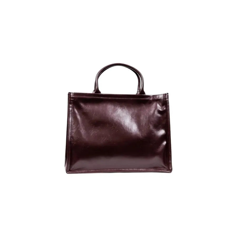 Glossy dark brown leather handbag with two top handles from Replay Women Fall Winter Bordeaux collection