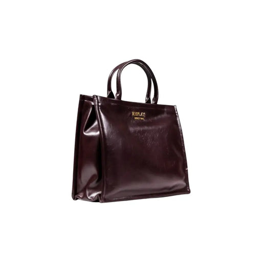 Shiny dark red faux leather tote bag with two top handles from Replay Women Fall Winter Bordeaux collection