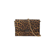 Portefeuille Replay pour femme, sac bandoulière léopard marron avec bandoulière chaîne dorée et plaque logo en métal en forme de losange