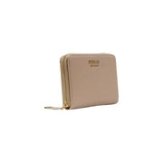 Portefeuille zippé pour femme Replay en cuir beige avec finitions dorées et logo discret en relief visible à l'intérieur des poches