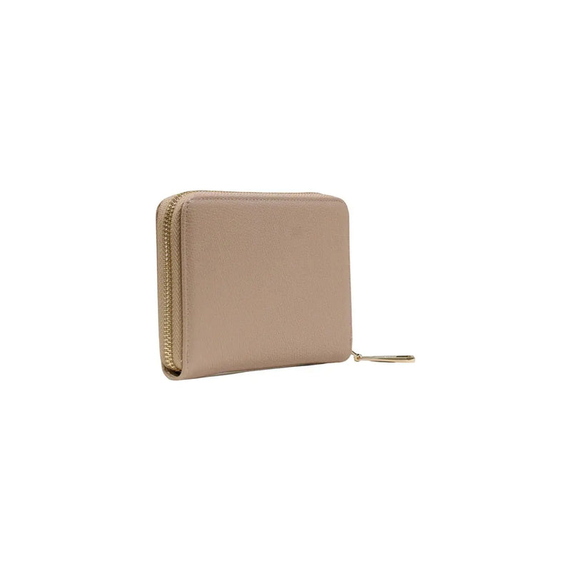Portefeuille zippé pour femme Replay en cuir texturé beige avec fermeture éclair et tirette dorées, dimensions : 15 x 11 x 2,5 cm