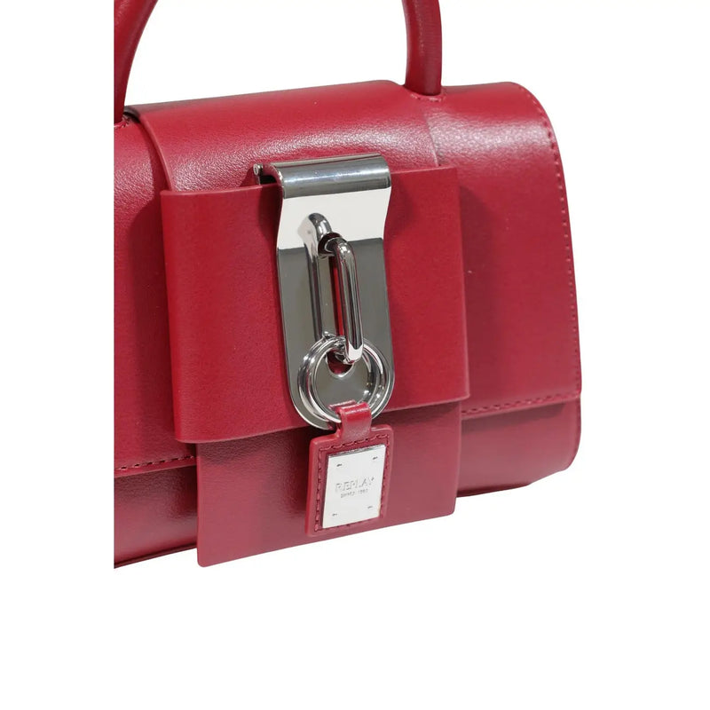 Replay womens red handbag made of synthetic leather with a silver metal clasp and matching brand tag 23x16x7cm