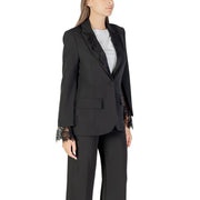 Women’s black tailored blazer with lace details from Rinascimento featuring a long V-neck design