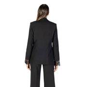 Women’s black pantsuit with lace cuffs featuring Rinascimento Black Buttoned Long V Neck Blazer