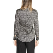 Rinascimento women polyester long sleeve blouse in black and white geometric pattern with subtle sheen