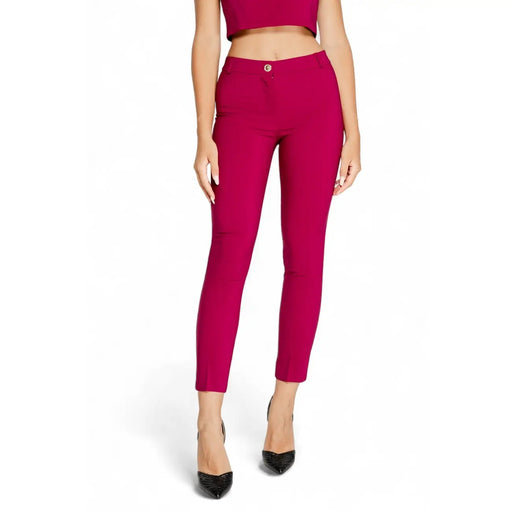 Rinascimento Pantalon fuchsia taille haute court en polyester, coupe élégante et fermeture à un bouton