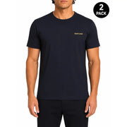 Navy blue cotton short-sleeved undershirt with gold embroidered Roberto Cavalli logo on the left chest for men