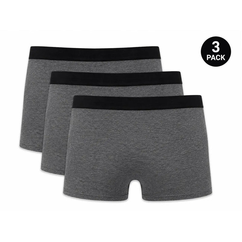 Lot de trois boxers Roberto Cavalli pour homme, en coton gris chiné, avec ceinture élastique noire et tissu gris chiné