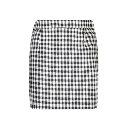 Mini-jupe en laine mélangée à carreaux noirs et blancs avec taille élastiquée à cordon, signée Roberto Cavalli, multicolore.