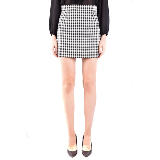 Jupe courte à carreaux en laine mélangée Roberto Cavalli pour femme, ornée d'un motif à carreaux noirs et blancs.