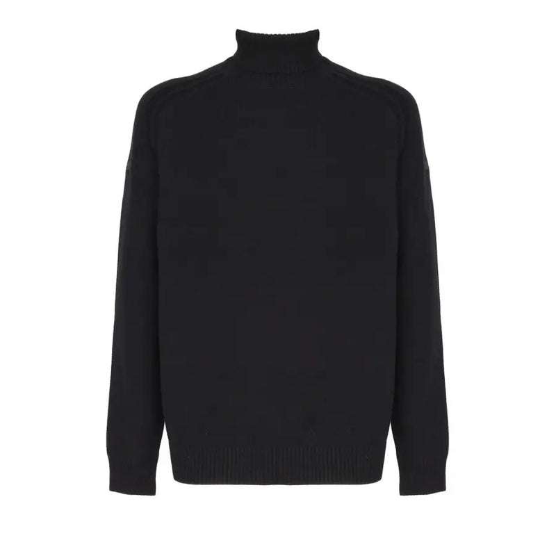 Black turtleneck sweater with ribbed neckline and cuffs, likely made of wool or a similar material.