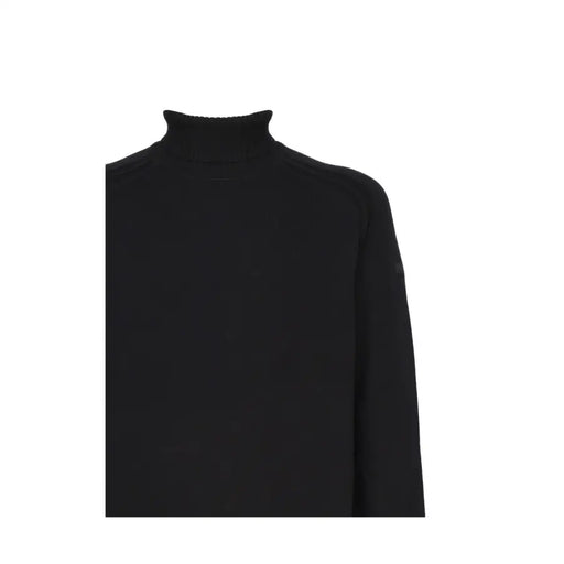 Rrd men black turtleneck long sleeve knitwear with ribbed collar and subtle seam detailing in knit fabric