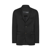 Rrd men blazer black long wool with sleek tailored fit low cut v neck and two front buttons v29819