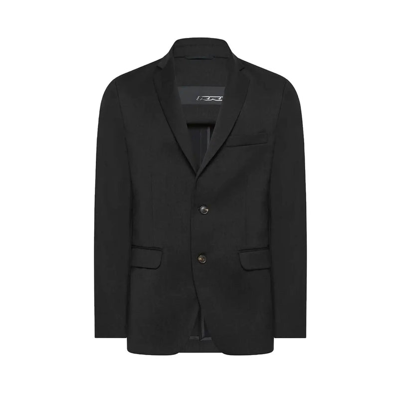 Rrd men blazer black long wool with sleek tailored fit low cut v neck and two front buttons v29819