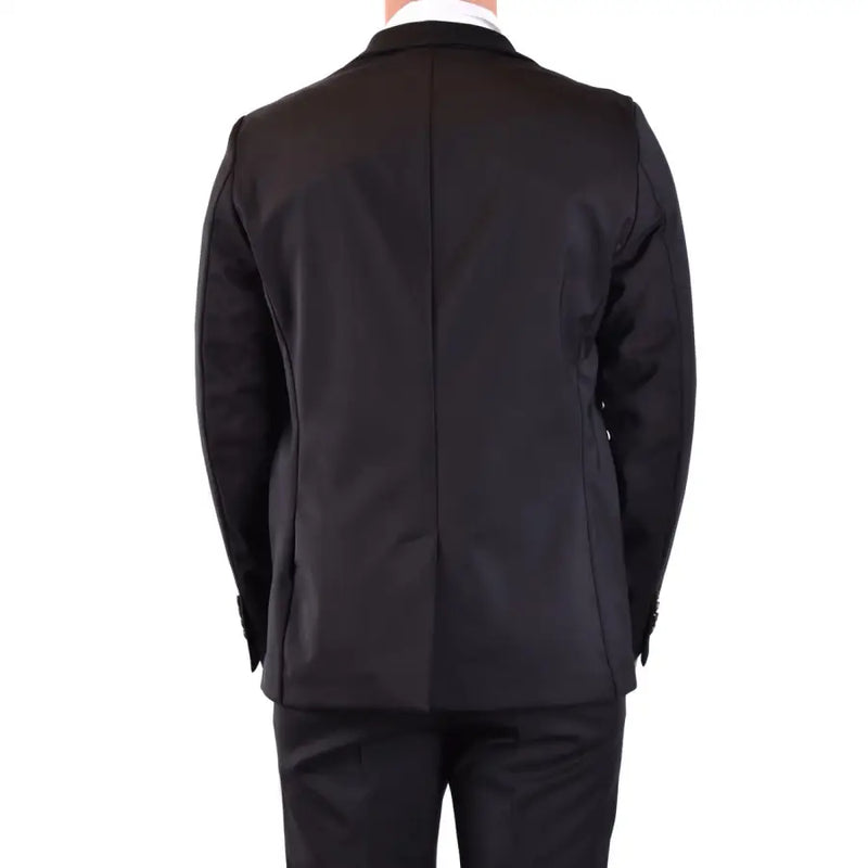 Blazer homme Rrd noir long en laine, veste de costume cintrée avec un élégant col en V plongeant v29819