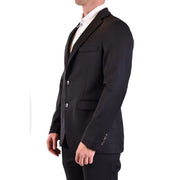 Rrd men blazer black double-breasted wool suit jacket with subtle texture and matching buttons v29819