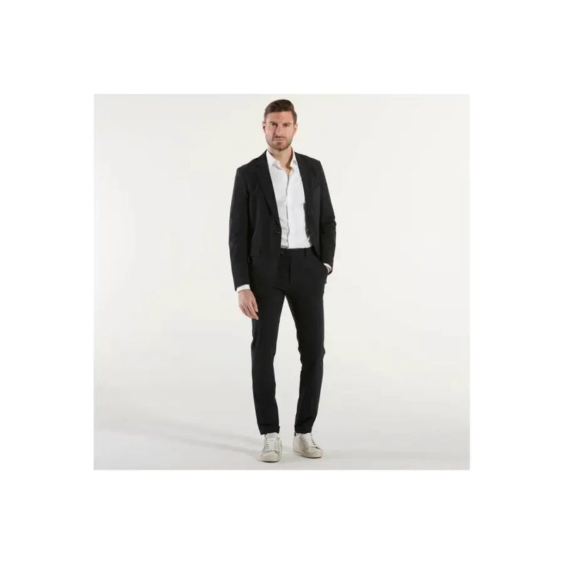 Blazer homme Rdr bleu polyamide col V, veste printemps-été en noir, coupe moderne et texture subtile.