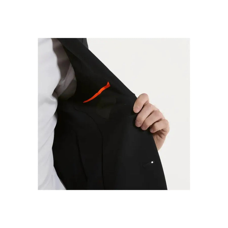 Blazer homme Rrd bleu polyamide col V, veste printemps-été, veste de costume noire avec pochette orange vif