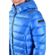 Doudoune matelassée longue à capuche bleue pour homme Rrd, en polyamide, avec fermetures éclair noires, idéale pour l'automne et l'hiver.