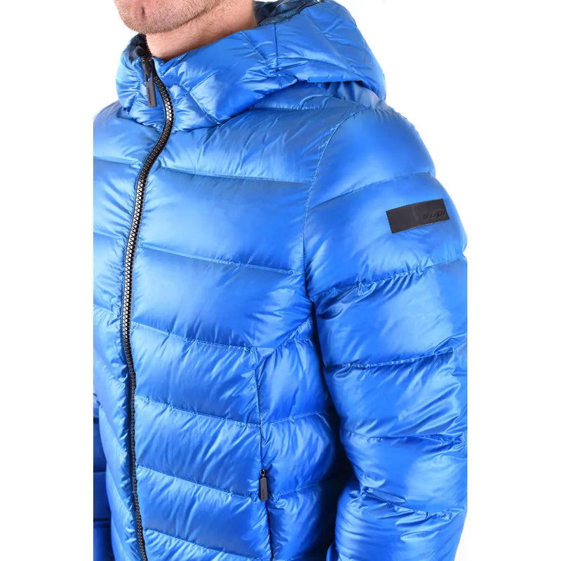 Doudoune matelassée longue à capuche bleue pour homme Rrd, en polyamide, avec fermetures éclair noires, idéale pour l'automne et l'hiver.