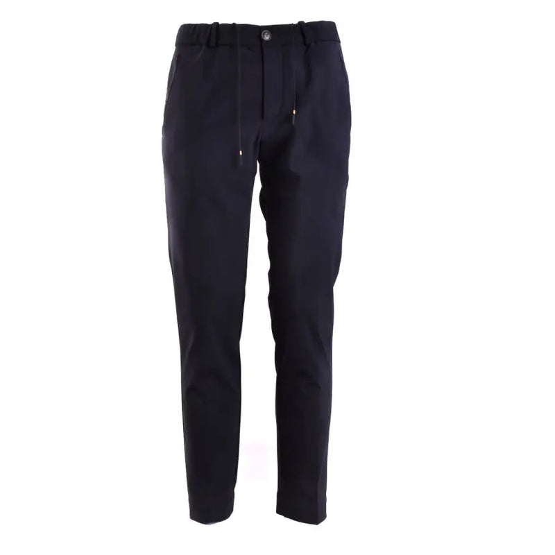 Dark navy blue rrd men trousers with tapered fit elastic waistband and drawstring for comfortable wear