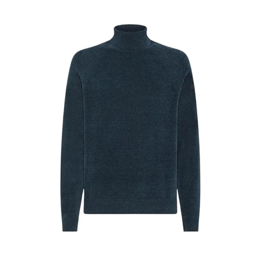 Pull à col roulé Rrd pour homme en maille côtelée bleu sarcelle foncé avec un motif texturé discret, vue de face