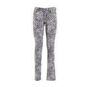 Saint Laurent white leopard print slim fit black and white denim jeans for women shown from the back side