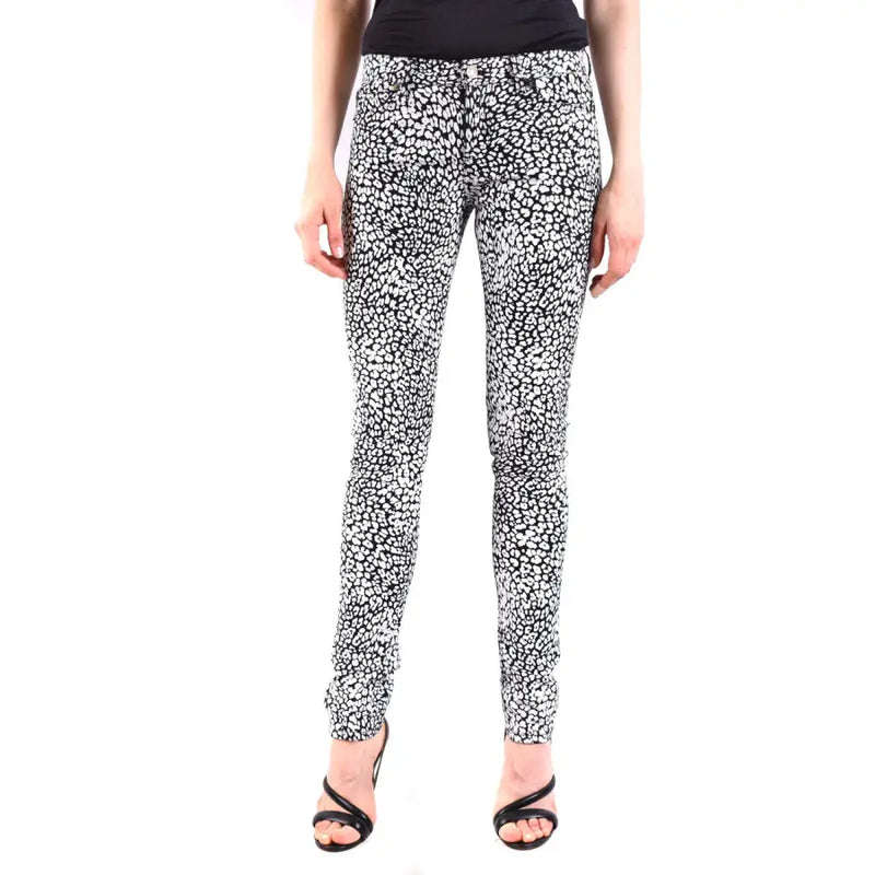 Saint Laurent white leopard print women jeans featuring black and white skinny fit leopard print fabric