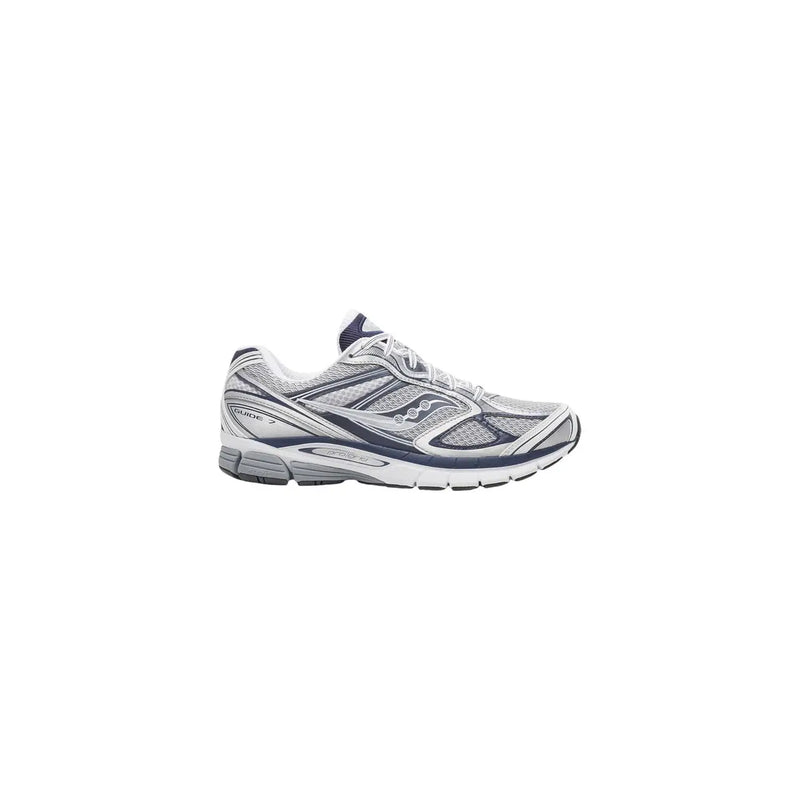 Saucony Baskets homme Progrid Guide 7 en textile gris avec empeigne en mesh argenté et marine et empiècements synthétiques
