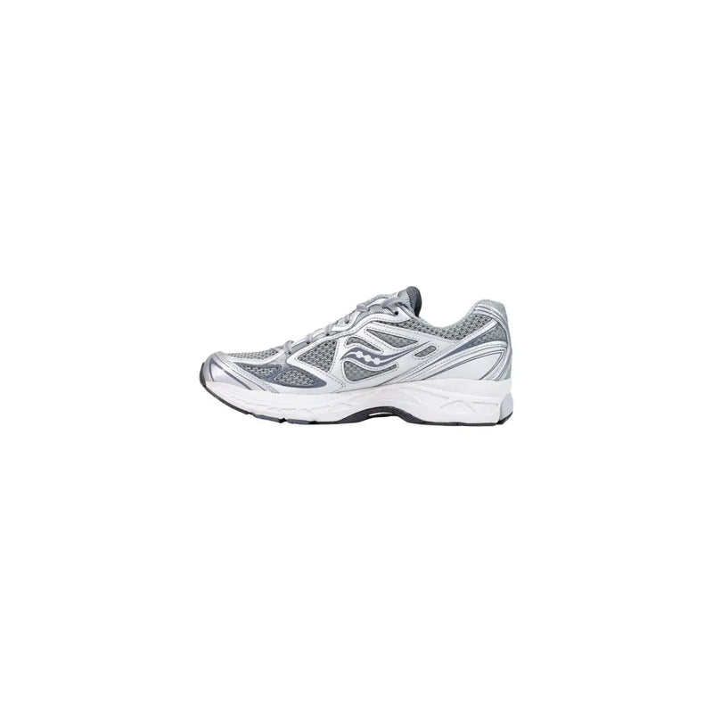 Saucony women grey textile sneaker Progrid Guide 7 with silver and gray mesh upper and white rubber sole
