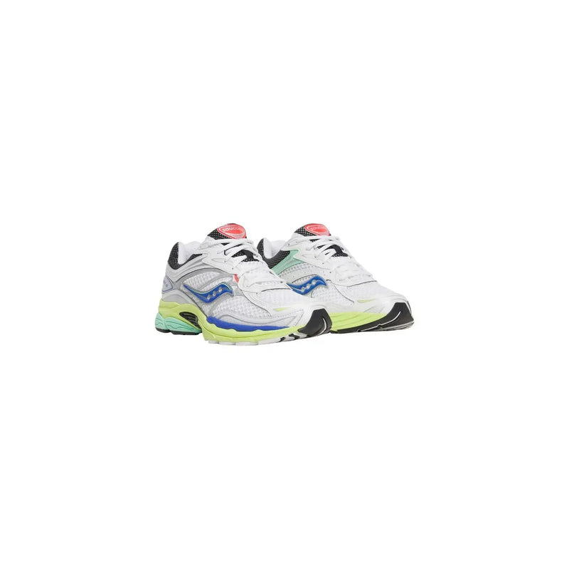 Saucony women white synthetic sneakers progrid omni 9 with blue neon green mesh upper and durable rubber sole