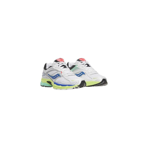 Saucony women white synthetic sneakers progrid omni 9 with blue neon green mesh upper and durable rubber sole