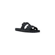 Pantoufles Sensi pour homme en caoutchouc noir, style urbain La Jolla, avec deux brides perforées réglables et détails de boucle carrée