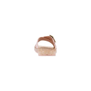 Sensi women pink pvc slippers featuring a translucent jelly sandal with tan leather strap and gold-tone buckle