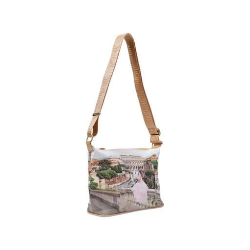 Shoulder bag featuring a detailed print of the Colosseum and cityscape design