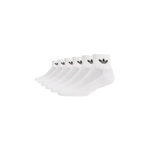 Six white Adidas ankle socks displayed, perfect for sports and casual wear