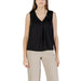 Black sleeveless V-neck blouse displayed in a Red Sleeveless V Neck Blouse product image