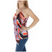 Womens Colorful Striped Wrap Top featuring a sleeveless patterned tie-front design