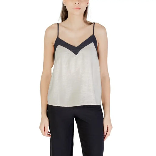 Sleeveless V-neck Black and Beige Top featured in the product listing