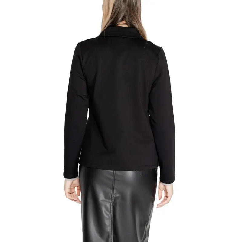 Street One women black long viscose blend blazer with classic collar and smooth tailored fit