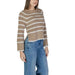 Striped beige and white Vila Clothes Women’s Cotton Knitwear Sweater displayed elegantly