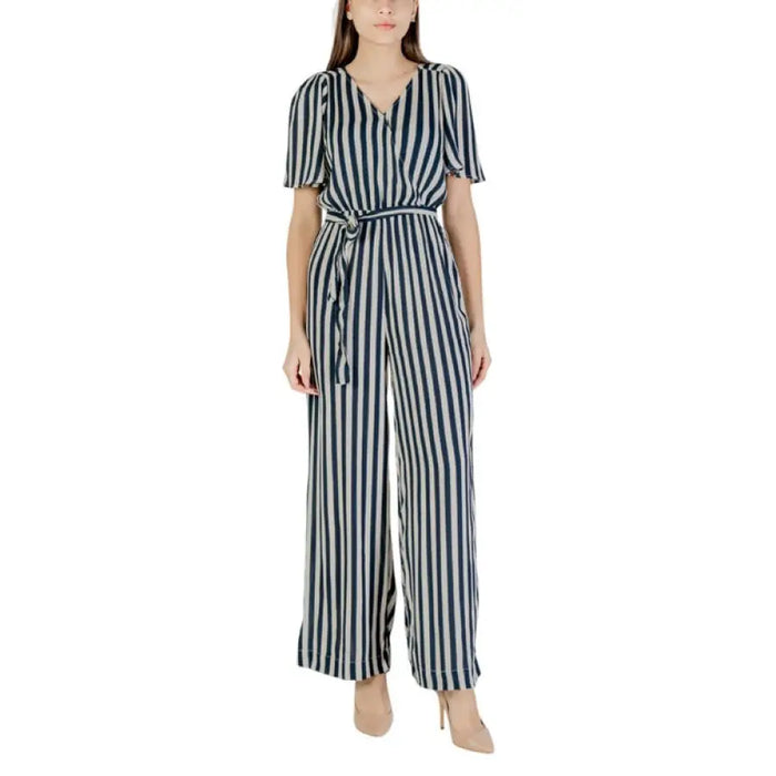 Animal print striped belted jumpsuit with tie waist featuring stylish design
