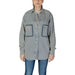 Replay Women Pinstripe Shirt in Blue featuring striped denim and contrast patch pockets