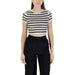 Striped cropped Knit Top displayed with Blue Denim Shorts