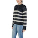 Black Striped Women’s Knit Sweater with Round Neck showcased in a stylish display